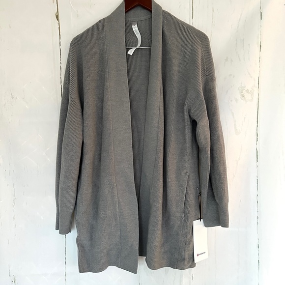 NWT LULULEMON Merino Wool-Blend Ribbed Long Wrap Sweater Heathered Gull Grey 8 - Picture 4 of 11